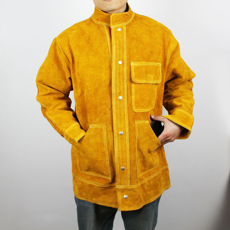 Jaqueta de soldagem de couro masculino, casaco protetor, pano macio, confortável, macacão