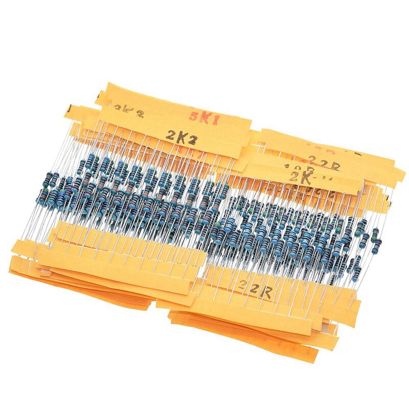 TZT 600 buah/Set 30 jenis resistansi 1/4W, Resistor Film logam 1%, Kit bermacam-macam 1K 10K 100K 220ohm 1M Resistor 300 buah/set