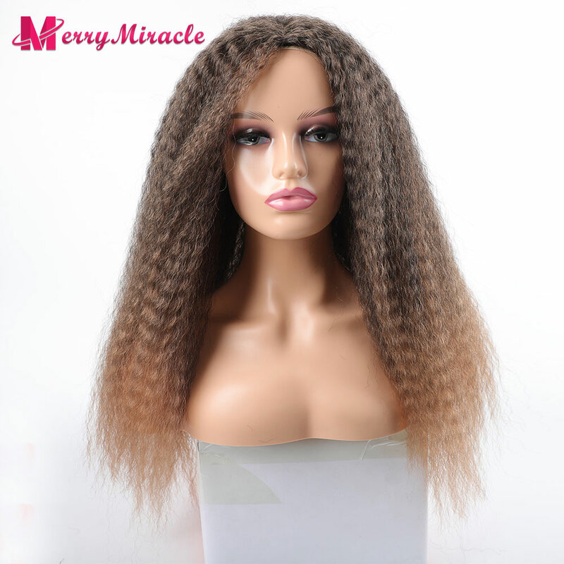 Długie perwersyjne kręcone kolor Ombre peruki syntetyczne dla czarnych kobiet czarny blond imbir białe włosy Afro perwersyjne kręcone włosy syntetyczne peruki