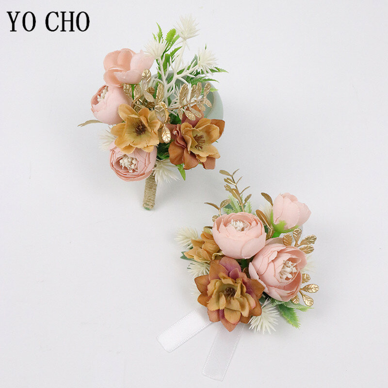 Yo Cho Boutonniere untuk Pengiring Pria Pernikahan Korsase Gelang Pengiring Pengantin Bunga Kancing Pria Pernikahan Bros Planner Korsase Pin