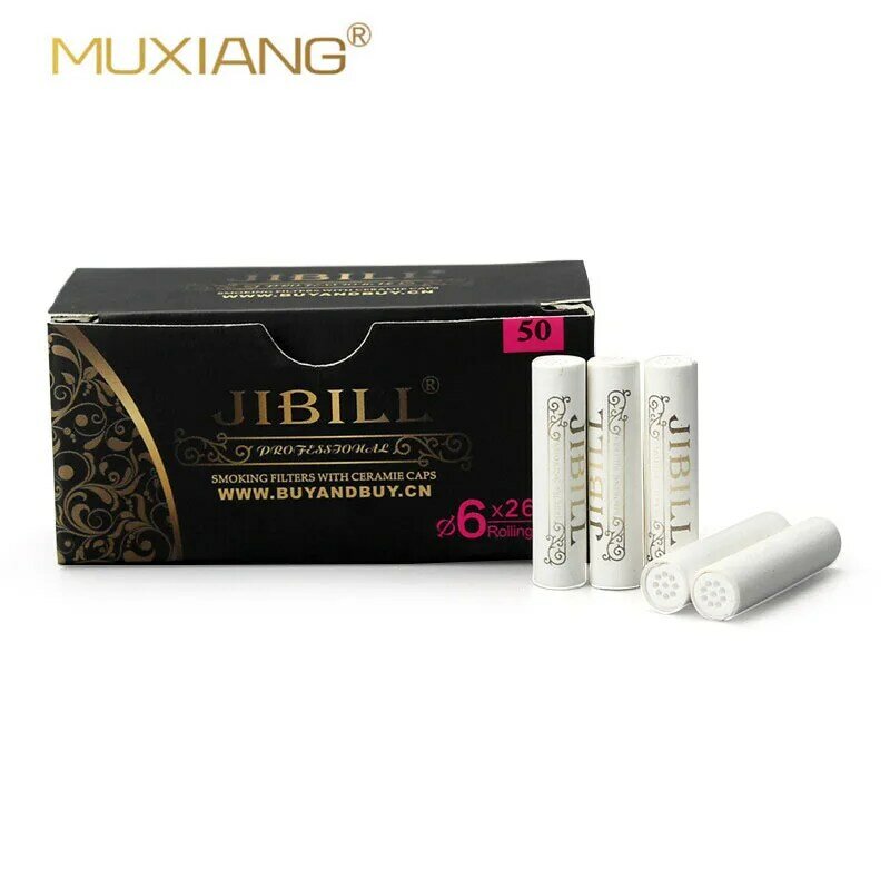 JIBILL-Filtros de tubo de cerámica de carbón activado, accesorios de herramientas para fumar, lote de 50 piezas, 6mm/7mm