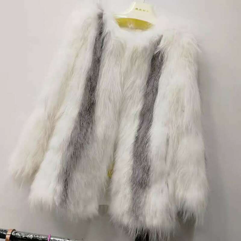 Novo estilo natural raposa casaco de malha com boné casaco de pele real das mulheres importado de alta qualidade pele de raposa elegante, elegante e quente