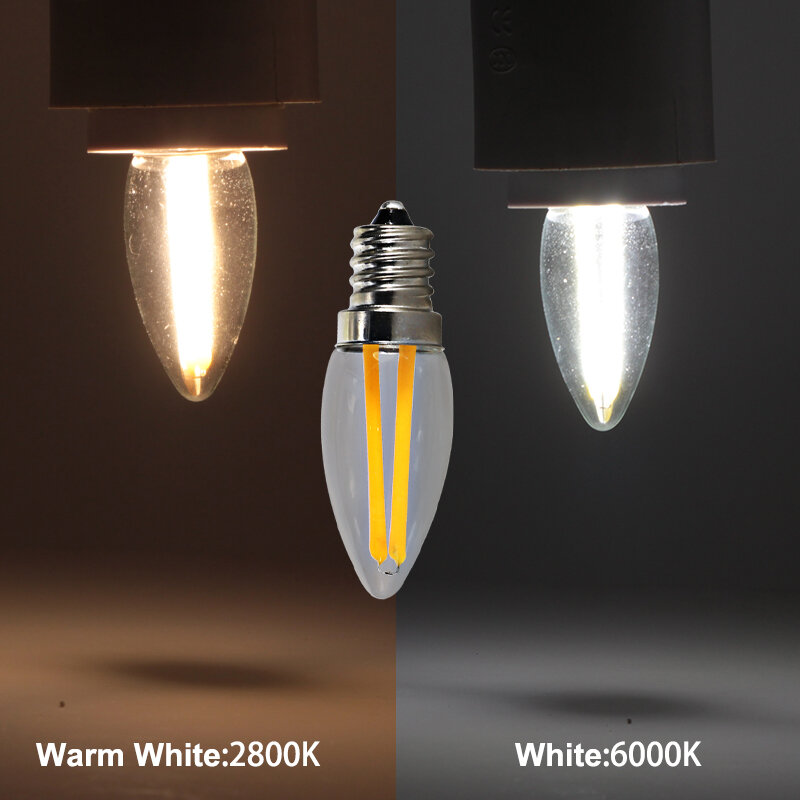 Lampada led filamento luz e12 110v 220v mini 2w lâmpada cob chip pequena lâmpada de poupança de energia para iluminação de lustre de parede de casa