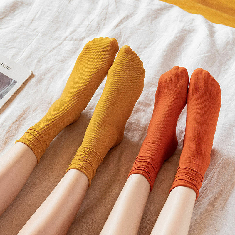 Meias femininas confortáveis, meias de tecido de gelo e seda, cor sólida, 23 cores, meias coloridas fofas de doce