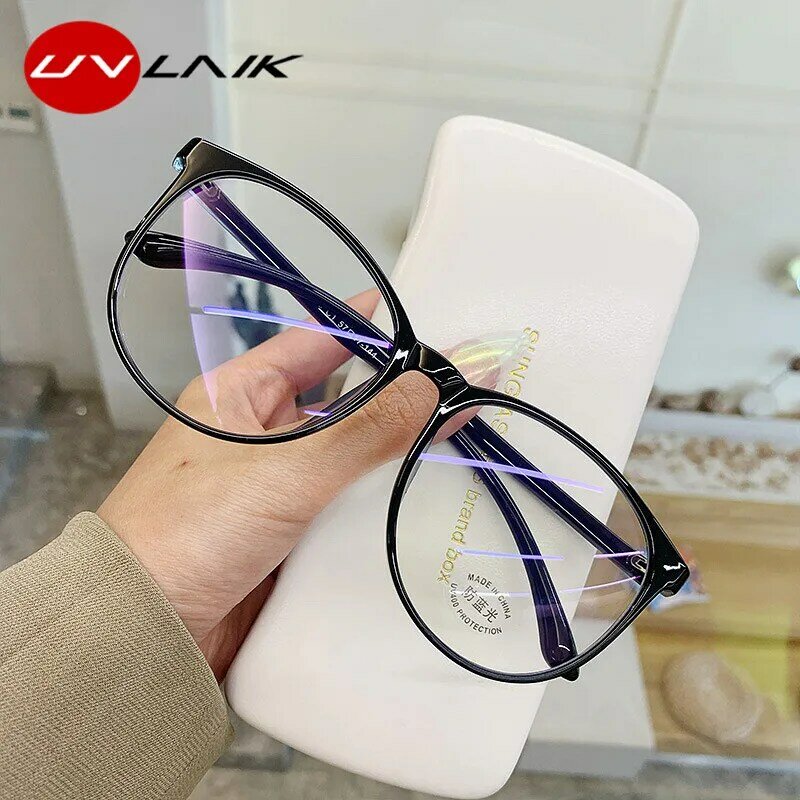 UVLAIK 남녀공용 투명 컴퓨터 안경 프레임, 블루 라이트 방지, 라운드 안경 차단 안경, 광학 스펙타클 안경