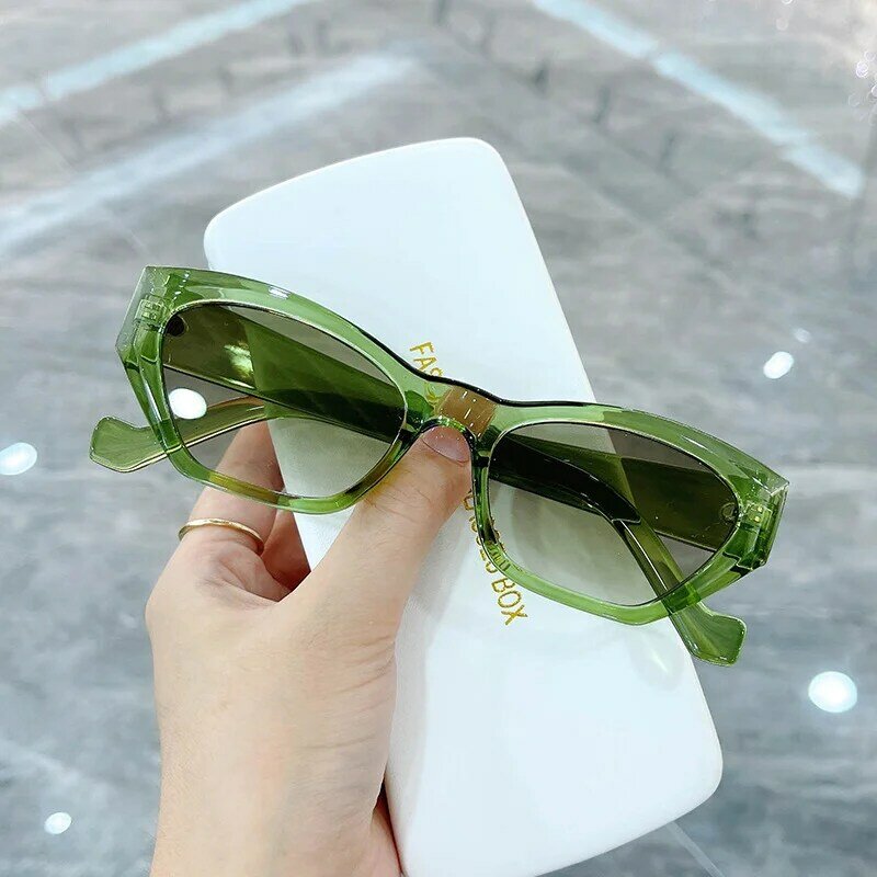Kacamata Hitam Mata Kucing Kacamata Hitam Desain Bingkai Kecil Modis Wanita Merek Desainer Warna Permen Gradien Oculos De Sol