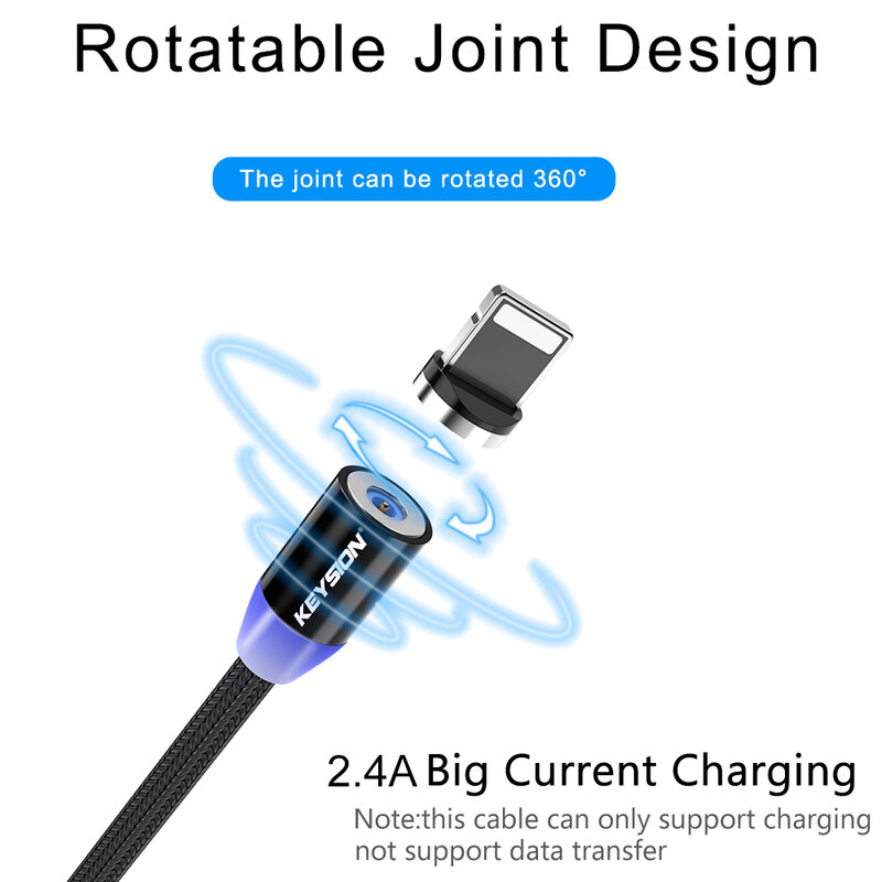 KEYSION-Cable USB magnético LED de carga rápida tipo C, cargador magnético de datos, Cable Micro USB, Cable USB para teléfono móvil