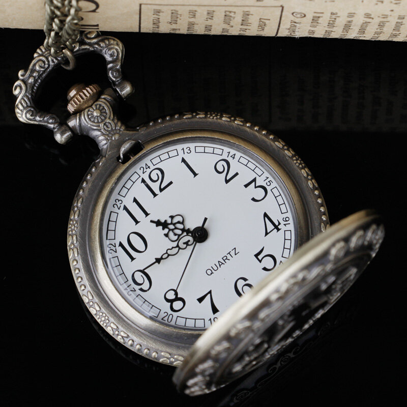 Retro Alice Tema Relógios De Bolso Bronze Vintage Quartz Relógios De Bolso Colar Cadeia Relógios Mens Womens Gift
