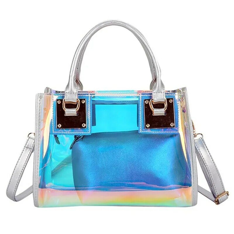 Прозрачная сумка из ПВХ, Многофункциональный цветной мессенджер для женщин, сумки-портфель с молнией сумка для девушек, роскошные сумки на плечо с лазерной печатью