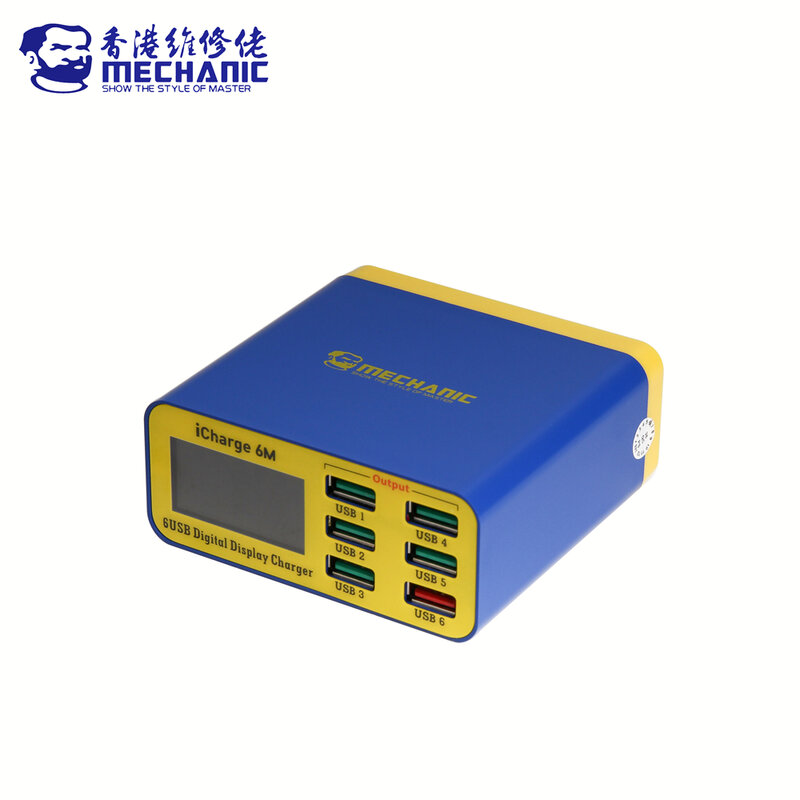 ICharge – Support de Charge intelligent USB 6M QC 3.0, Charge rapide avec affichage numérique LCD, chargeur multi-ports pour tablette et téléphone