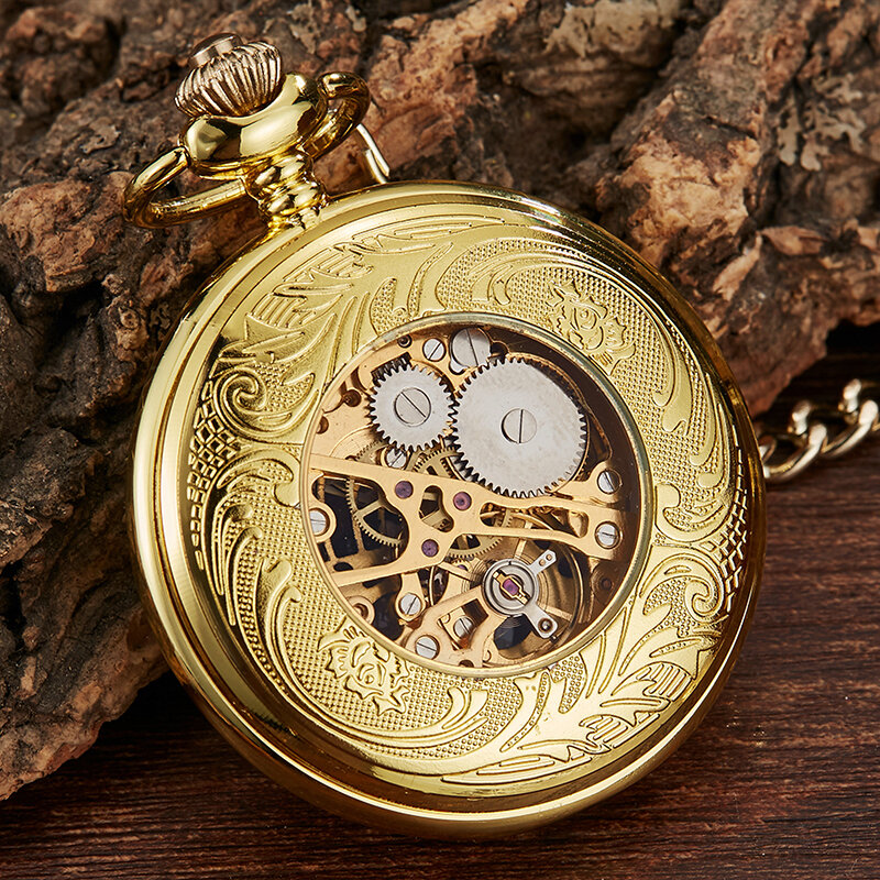 Reloj de bolsillo mecánico para hombre, pulsera con esqueleto Vintage, 6 huecos, números romanos, cadena Fob, colgante, bobinado a mano