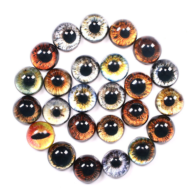 원형 유리 카보숑 인형 눈 사진, 평평한 뒷면, DIY 수제 쥬얼리, 20 개, 8mm, 10mm, 12mm, 14mm, 16mm, 18mm, 20mm