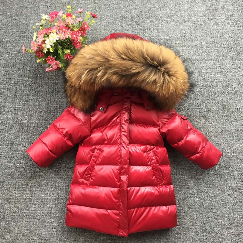 Детские зимние Утепленные пуховики из натурального меха для девочек и мальчиков, длинное пальто на 90 пуха, пальто, верхняя одежда для маленьких детей от-30 лет