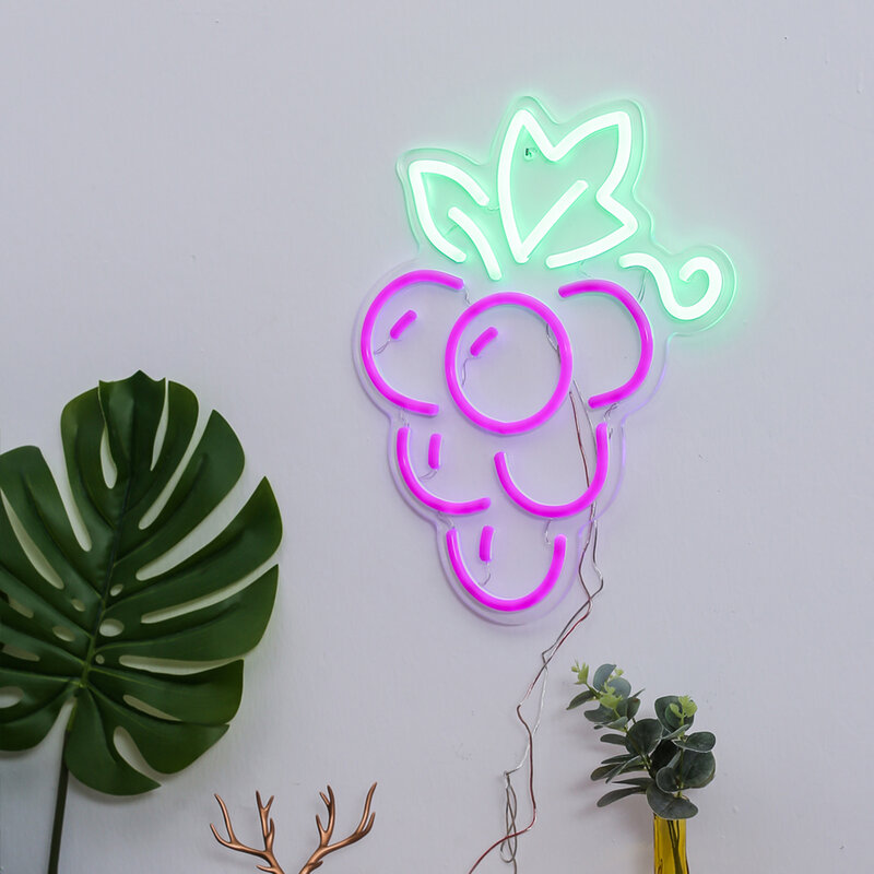 Druif Led Neon Sign Paars Fruit Voedsel Decoratie Voor Muren Supermarkt Woonkamer Slaapkamer Flexibele Neon Strip Kids Gift