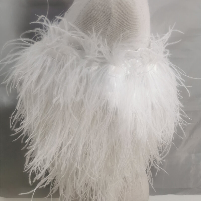 Baru 100% Pakaian Dalam Bra Rambut Burung Unta Alami Mantel Bulu Wanita Rok Mini Bulu Mantel Bulu Burung Unta Asli Cocok untuk Pernikahan Banqquet