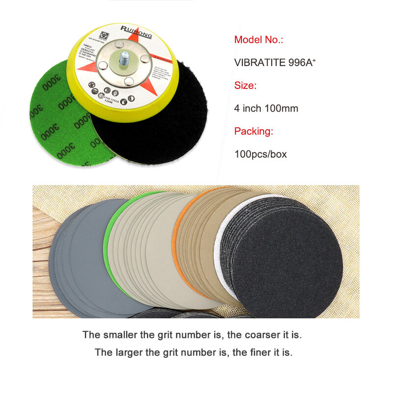 Влажный сухой шлифовальный диск, 4 дюйма, водостойкая наждачная бумага, крючок и петля, кремниевый карбид, 60-10000 Грит, 100 мм, круглая флокирующая шлифовальная бумага