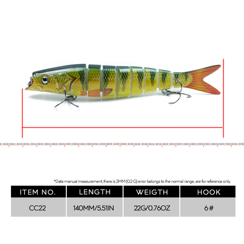 Hanlin-Leurre méné rigide coulant à jointures multiples, appât Élde type poisson nageur idéal pour la pêche au bar ou au brochet, wobJeff, 14cm, 26g