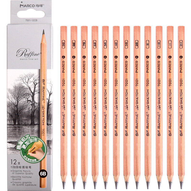 ماركو-أقلام رسم خشبية ، 3H/2 H/H/B/2B/3B/4B/5B/6B/7B/8B/9B ، قلم رصاص للرسم الفني الاحترافي ، للمدرسة والمكتب