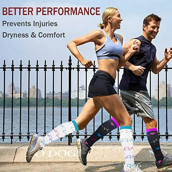 Носки компрессионные женские до колена, Спортивные Компрессионные чулки для бега, марафона, против варикозного расширения вен, против усталости, 20-30 мм рт. Ст.
