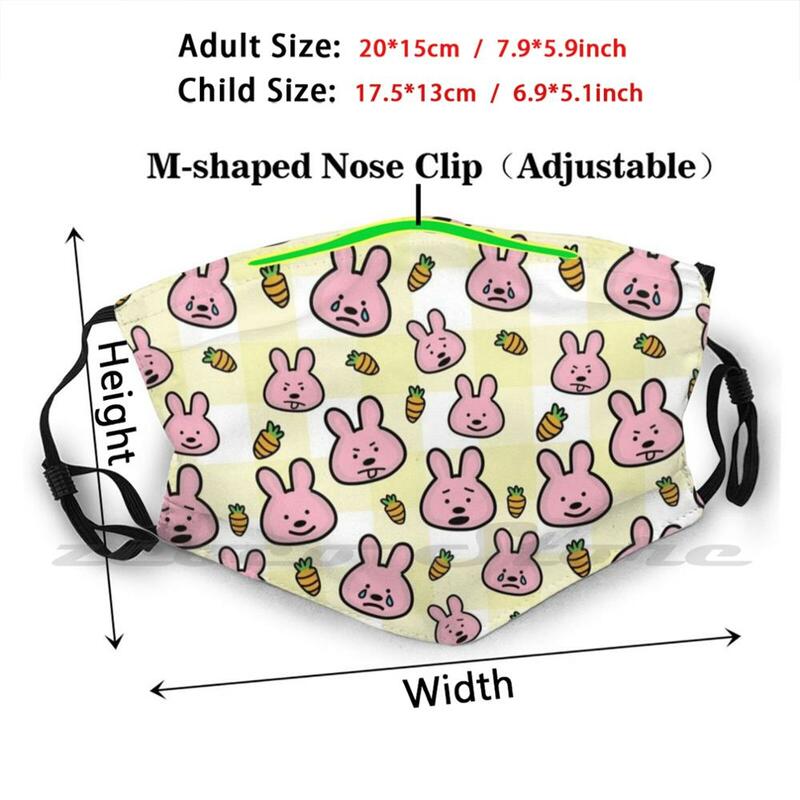 Moody Bunny Mask Cloth wielokrotnego użytku drukuj filtr zmywalny Bunny Art królik Bunny Art królik Art Animal Art Gingham Animal