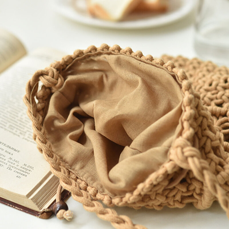 Bolso de mimbre de algodón para mujer, bandolera de hombro para playa, tejido hecho a mano