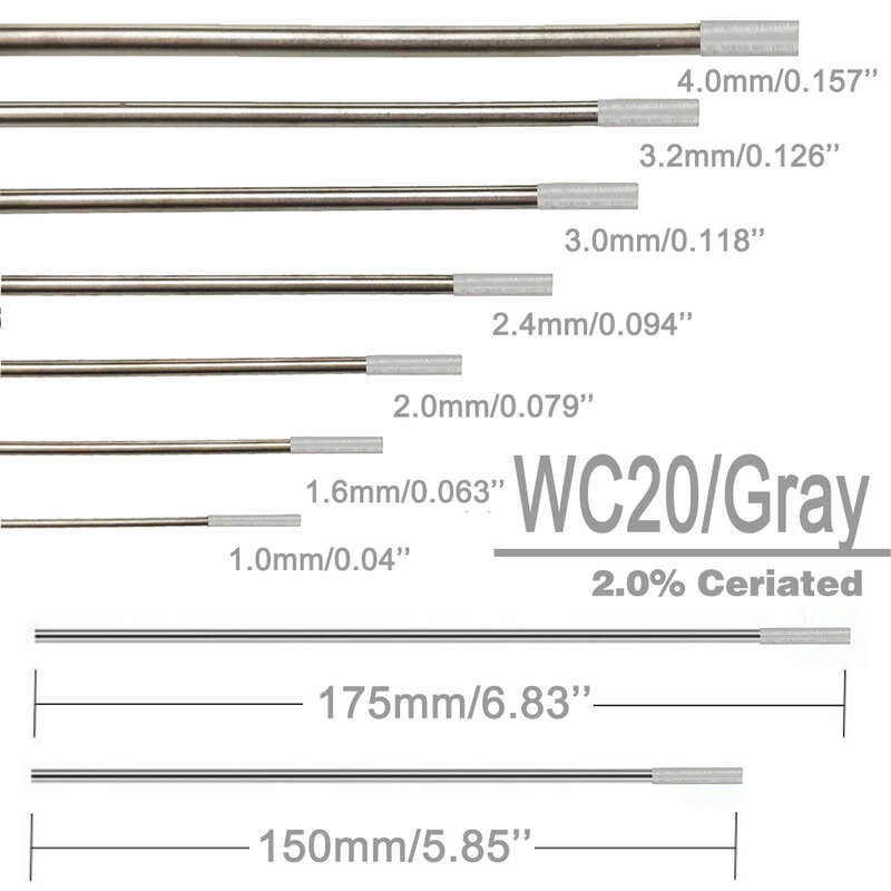 WC20 2.0% керамические (серые) 150 мм/175 мм 1,0/1,6/2,0/2,4/3,0/3,2/4,0 мм Tig стержни, профессиональные вольфрамовые электроды, сварочные стержни TIG