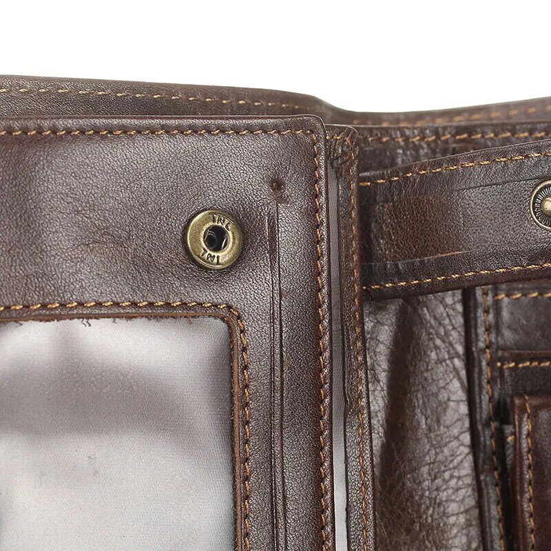 MACHOSSY-Genuína carteira de couro para homens, porta-moedas retro, Hasp de embreagem, aberta, qualidade superior, curta, 13,5 cm x 10cm