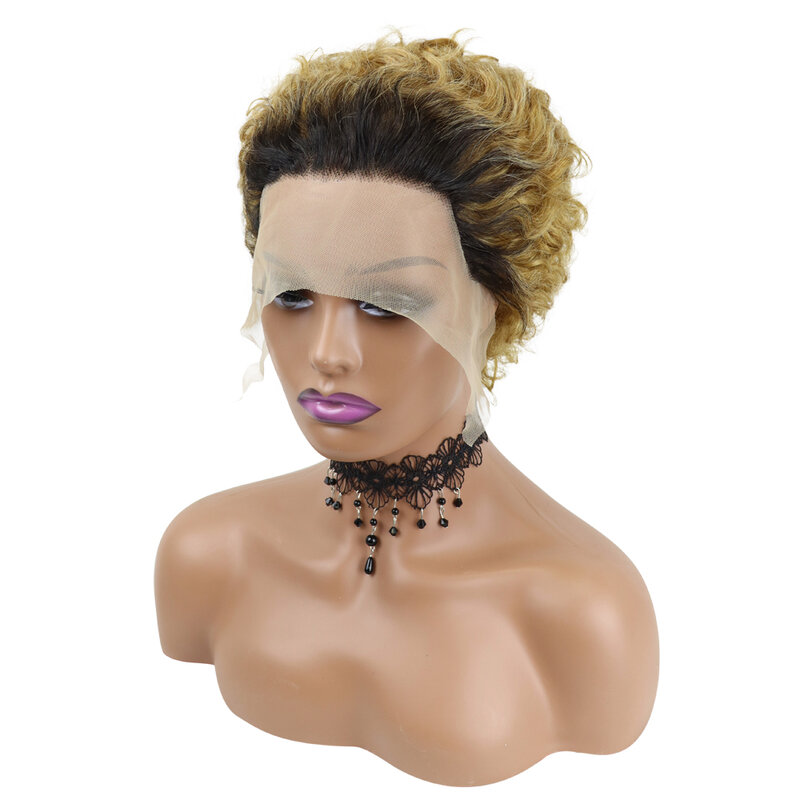 Wig Renda Depan Wig Potongan Pixie Rambut Manusia Wig Rambut Manusia Keriting Wig Bob Keriting Pendek untuk Wanita Rambut Manusia Wig Rambut Brasil