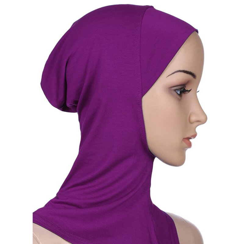ของแข็งสีผู้หญิงอิสลามภายใต้ผ้าพันคอพร้อมสวมใส่มุสลิมฝาครอบด้านใน Hijab หมวกหมวกหญิงมุสลิมหัวผ้าโพกศีรษะ Bonnet