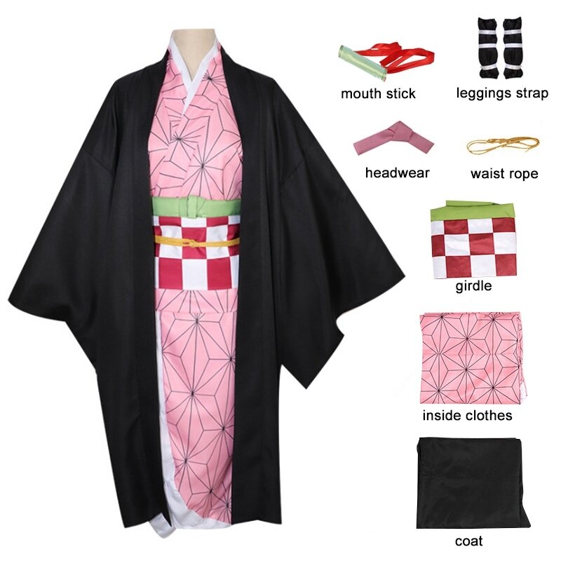 Adult Kids Kamado Nezuko Full Cosplay Costume Women Japanese Kimono Halloween Christmas Clothing