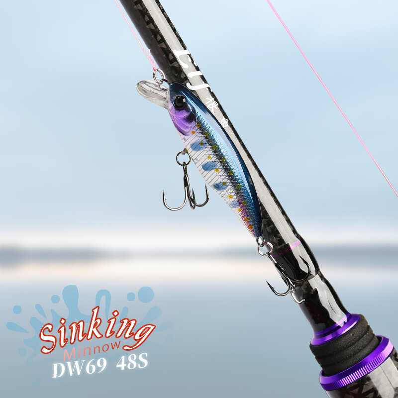 TSURINOYA Fishing Lure DW69 Sinking Minnow Hard Bait 48S 48mm 3.3g Fishing Wobblers Jerkbait Bass Trout Lure Swimbait