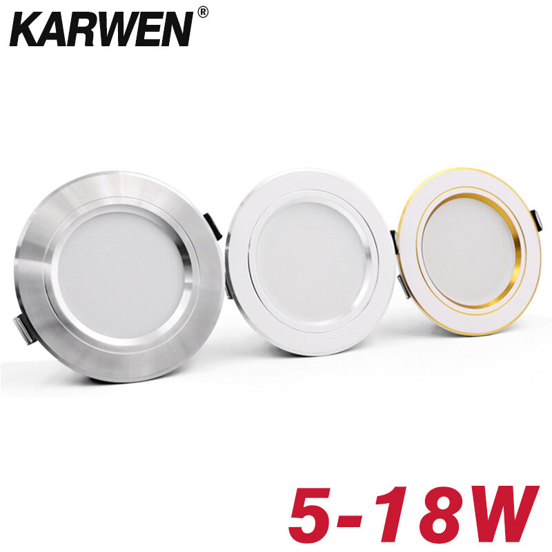 KARWEN-Plafonnier LED, Downlight, Corps, Or, Argent, Blanc, AC, 220V, 230V, 240V, 5W, 9W, 12W, 15W, 18W