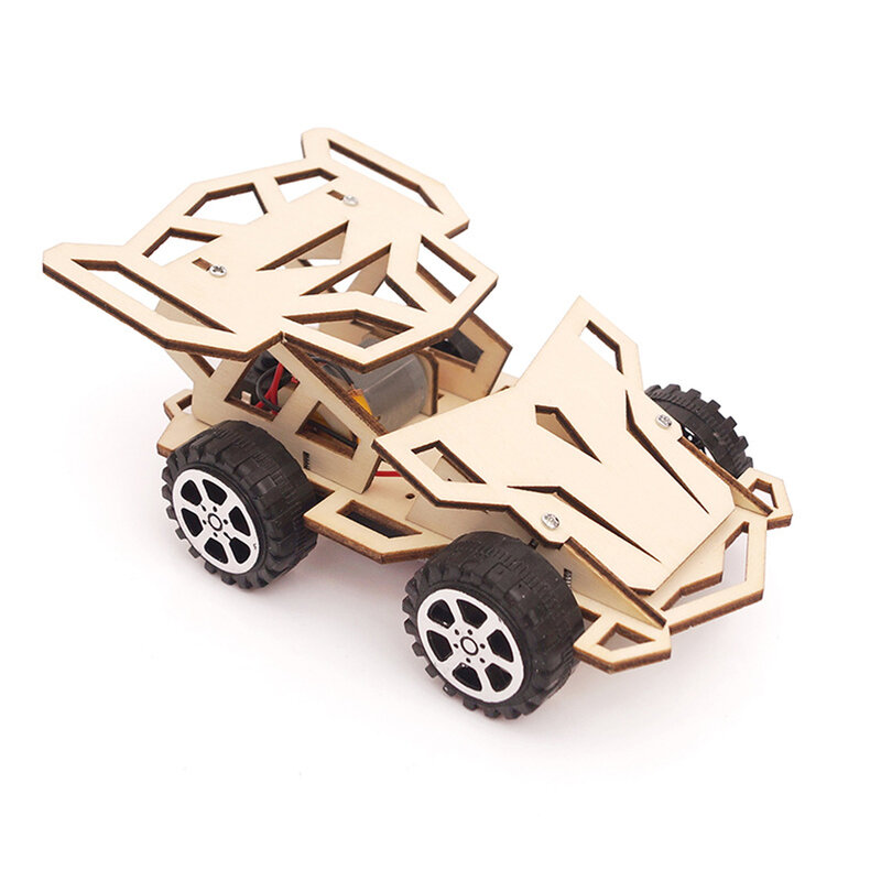Modelo de carro de quatro rodas diy, haste de carro, montada, brinquedo de corrida de madeira, experimento científico, ensino e tecnologia educativa