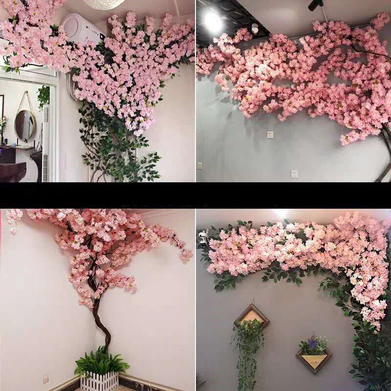 Artificial Cherry Set for Decoration, False Flower, Rattan, Wedding Wall Decoration, Indoor Living Room, Franch