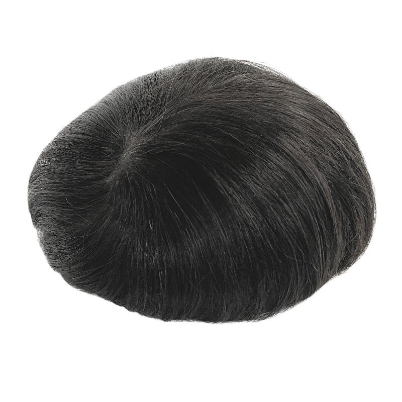 Ali Queen-peluquín de piel fina transparente para hombres, tupé de 0,04-0,06mm, sistemas de reemplazo de cabello, peluca hecha a mano, cabello Remy 100%