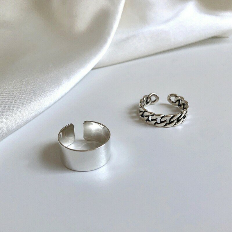 925 srebro regulowane pierścienie dla kobiet koreański prosty punk łańcuch zestaw pierścieni komunikat hip hop fine jewelry