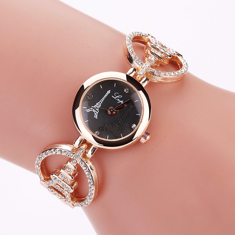 Relógio feminino, mulheres relógios de luxo da marca senhoras torre eiffel romântico relógio com pulseira de diamante relojes mujer wm1086