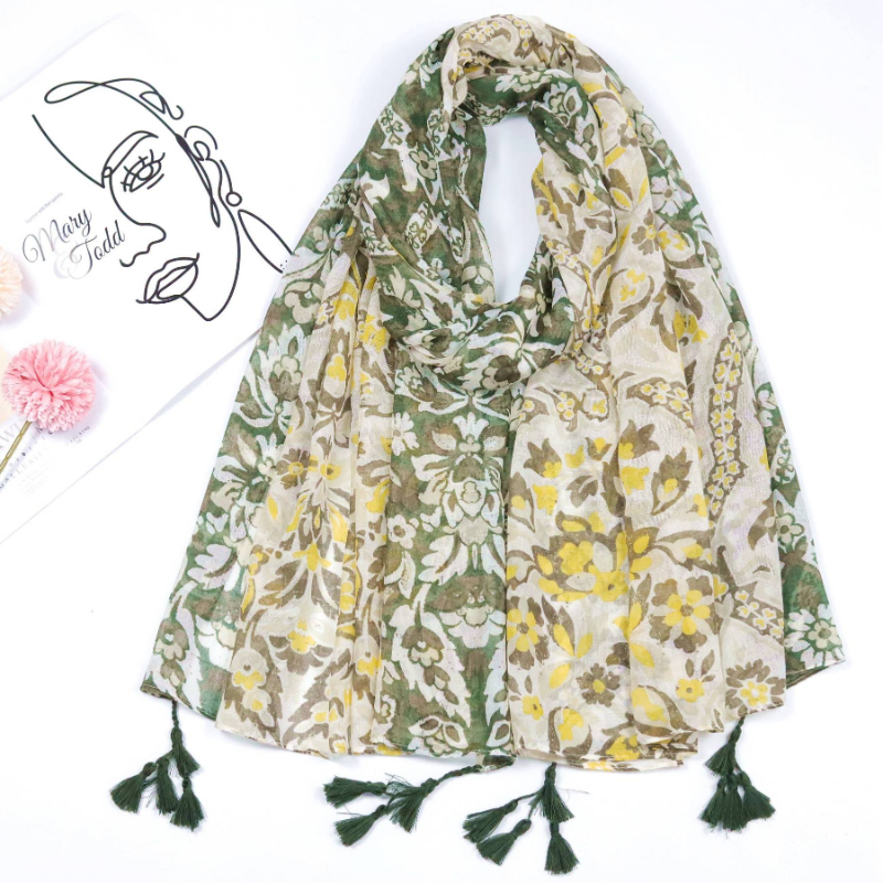Novo design impressão borla cachecol xale feminino luxo floral snood cachecol foulard bohemia roubou envoltório étnico snood bufandas echarpe