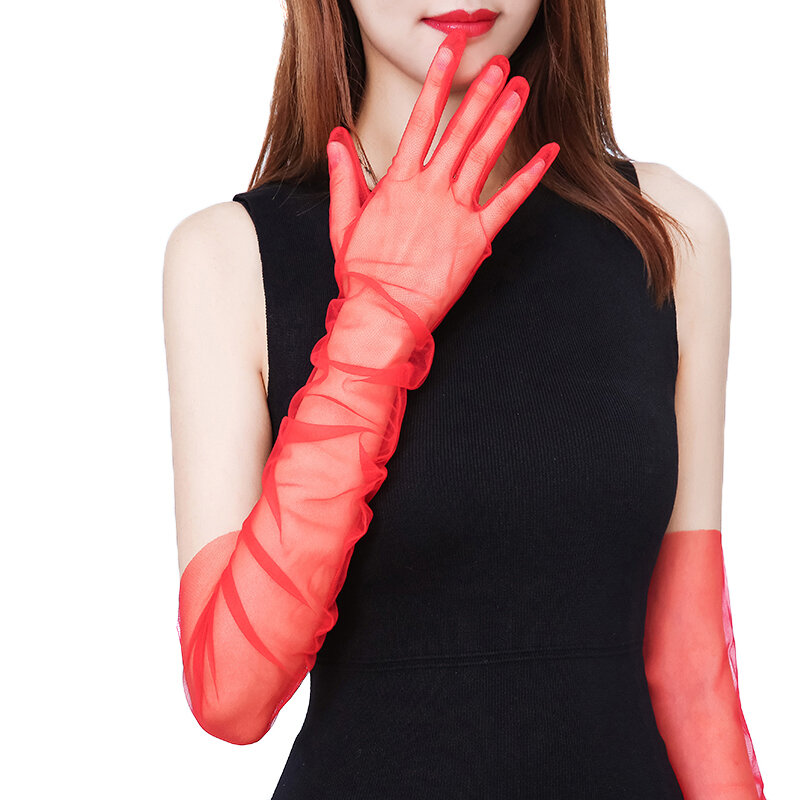 Guantes de protección solar para mujer, guantes de conducción de encaje Sexy, hilo de malla negra, manoplas largas de dedo completo para pantalla táctil, guantes de encaje para fiesta, nuevo