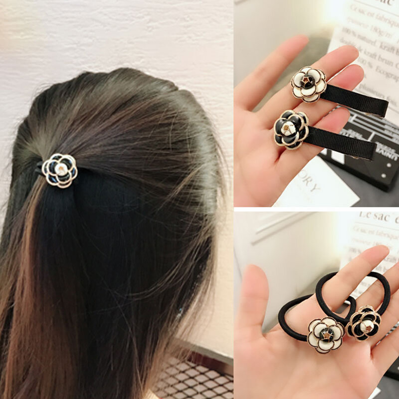 Hair Accessories Women Fashion Style Big Rose Flower Camellia Hair Bands Elastic Hair Rope Ring Hair Clip For Girls