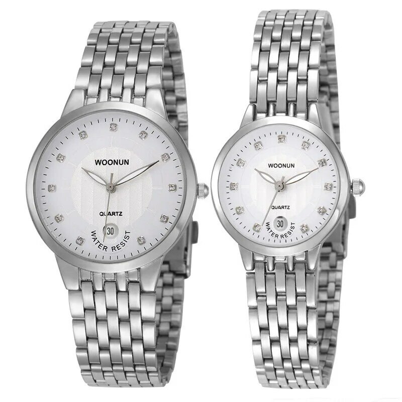 Relógio de quartzo de aço inoxidável, relógio de marca de luxo da moda, casal, relógios para amantes, homens, mulheres, luxuoso com strass