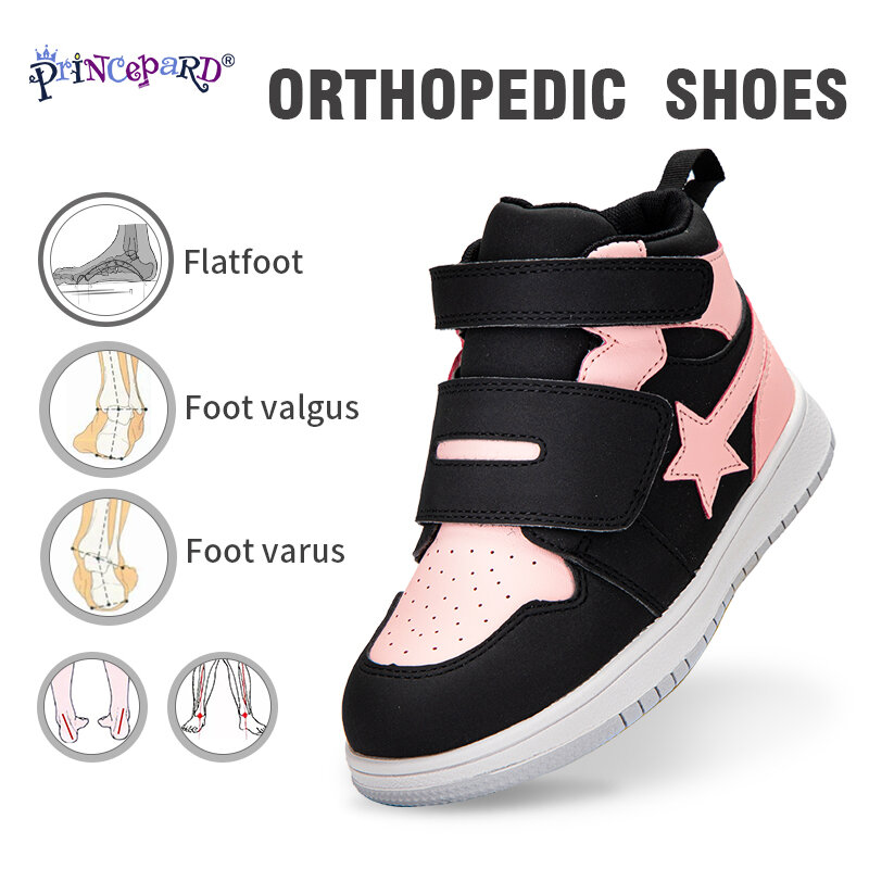 Princepard Anak Ortopedi Anti Slip Sendok Sepatu Kasual Sneaker dengan Dukungan Arch Kulit Memperbaiki Sepatu Anak Laki-laki dan Perempuan