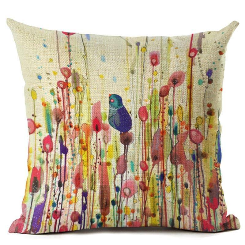 Funda de cojín con diseño de pájaro, de lino y algodón, decorativa, para sofá, planta, kussensloop