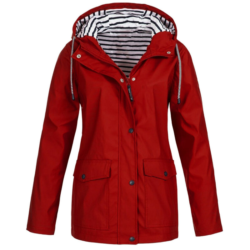 Женская водонепроницаемая куртка с капюшоном, однотонная длинная ветрозащитная куртка большого размера, теплая куртка с капюшоном, 9,3 дюйм...