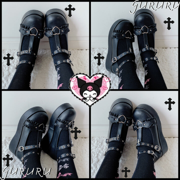 Devmicro sapato estilo morcego demônio, calçado de plataforma punk de goth demon dark lolita sapatos kawaii loli sapatos de salto alto 5.5cm pu
