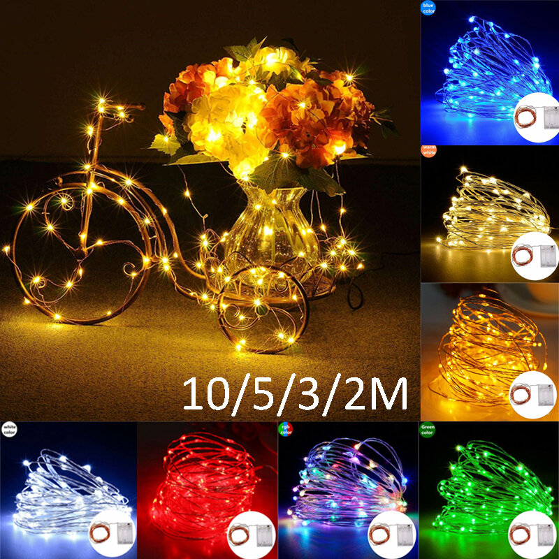 Guirlande lumineuse LED à batterie en fil de cuivre, 10m/5m/3m/2m, pour noël, vacances, mariage, décoration de la maison
