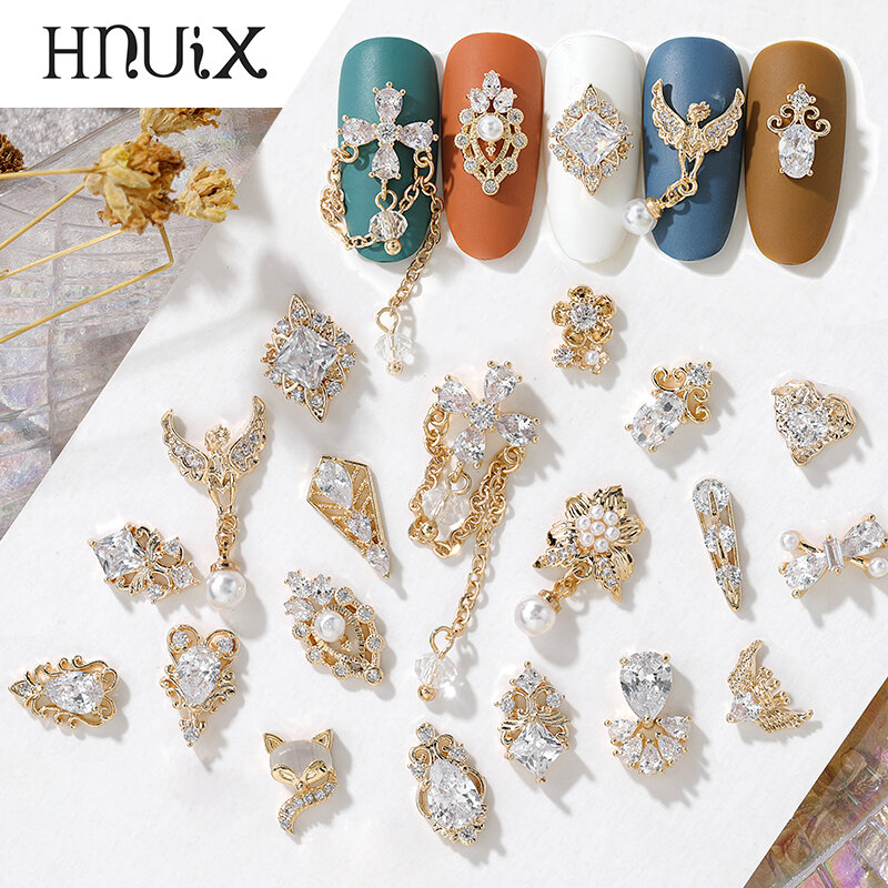 HNUIX-adornos para uñas 3D de metal y circón, joyería artística de uñas japonesas, adornos de cristal de calidad superior de circón, manicura, 2 uds.