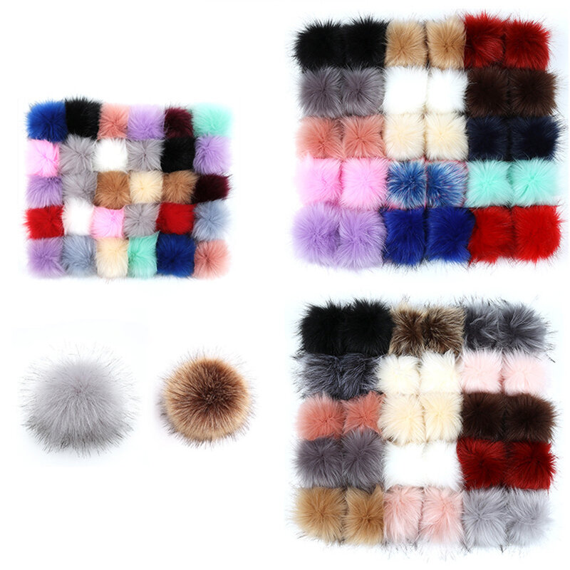 さまざまな色のヘアボール,偽のキツネ,毛皮,手作りのポンポン,帽子アクセサリー,サイズ8cm,6個