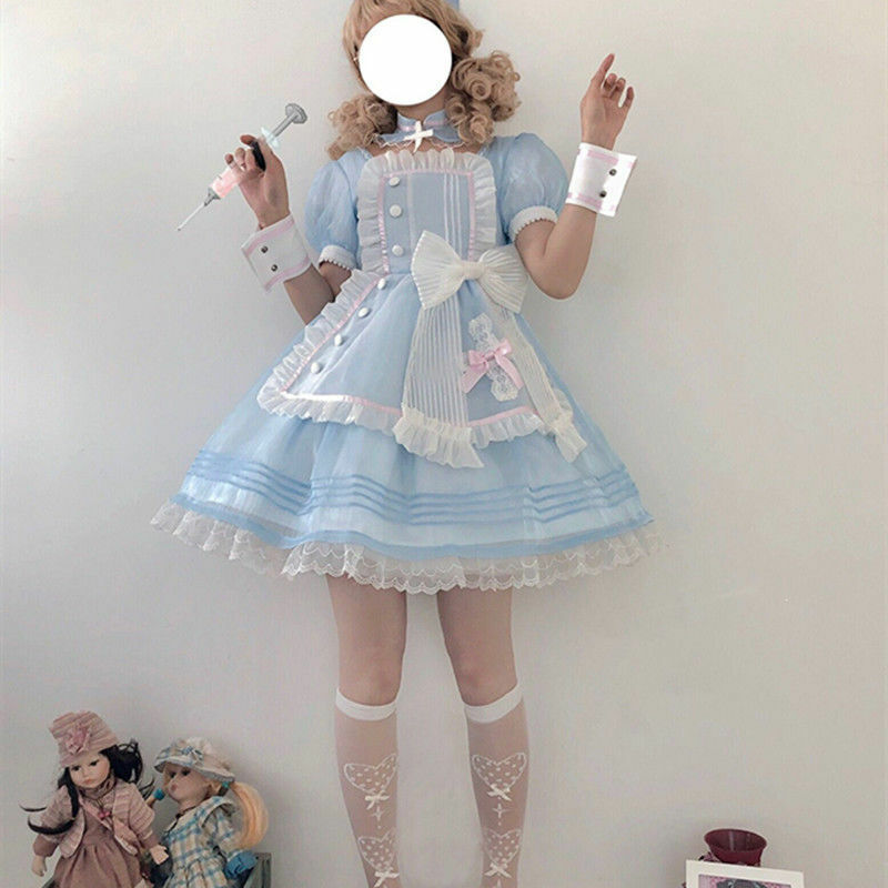 Kawaii Lolita Dress Sweetheart Rescue Team Princess Maid Cosplay OP Short Sleeve Daily Japanese Style Tea Party Dresses