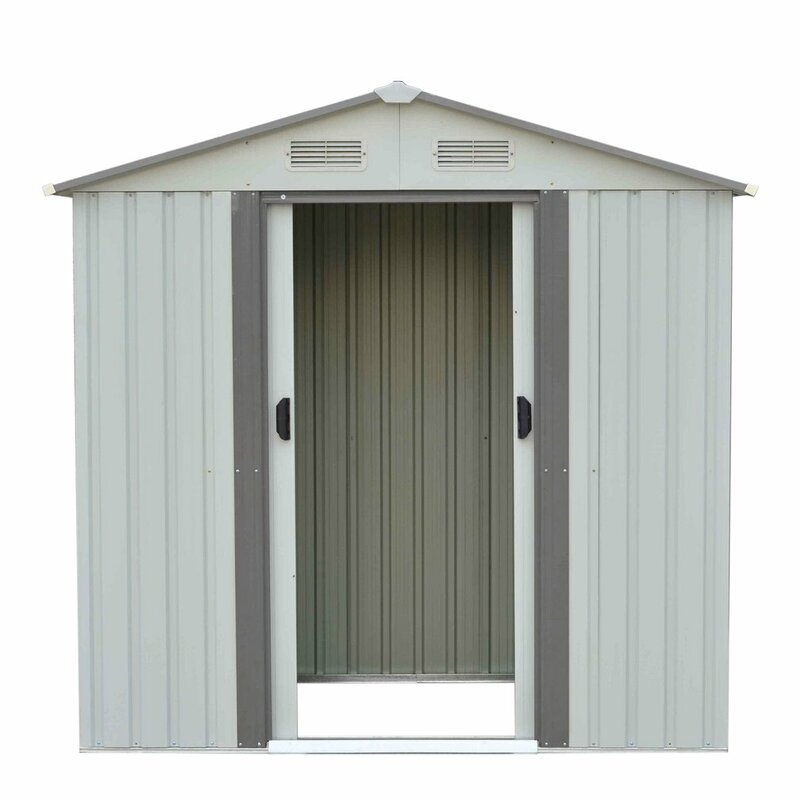 4x6FT Outdoor Garden Storage Shed Weatherproof Steel Tools Utility Backyard Lawn Shelter Sloped Roof With Window